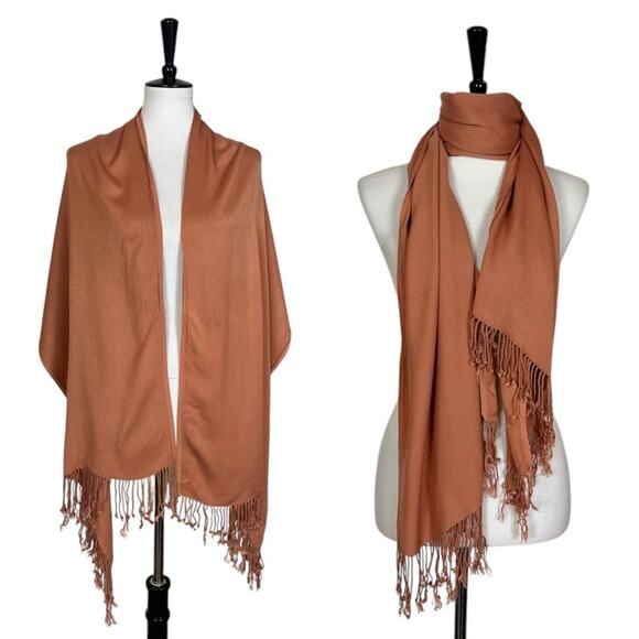 Women’s Bundle 9 Oblong Scarfs Solid Color Fringe Pink Teal Yellow Red Brown Tan - Picture 9 of 16